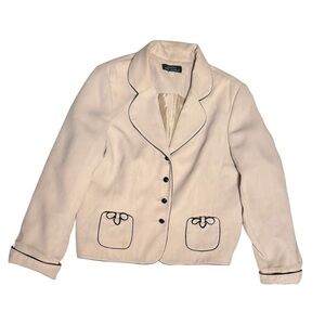 Vintage Giorgio Sant Angelo blazer 14 Jacket light tan black contrast piped trim